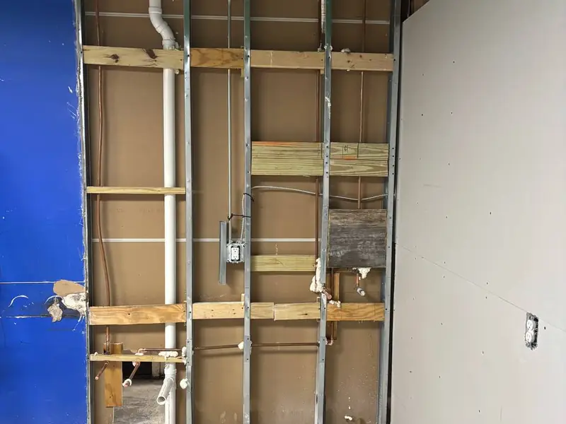 Commercial stud-wall drain, waste, vent, and copper supply rough-in